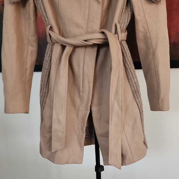 Elevenses Anthropologie Wool Blend Tan Trench Coat with Knit Accents - Picture 3 of 13